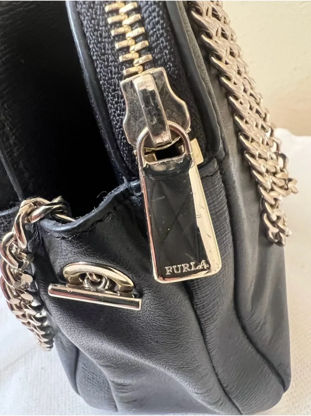 Furla Leather Double zipper Crossbody EUC